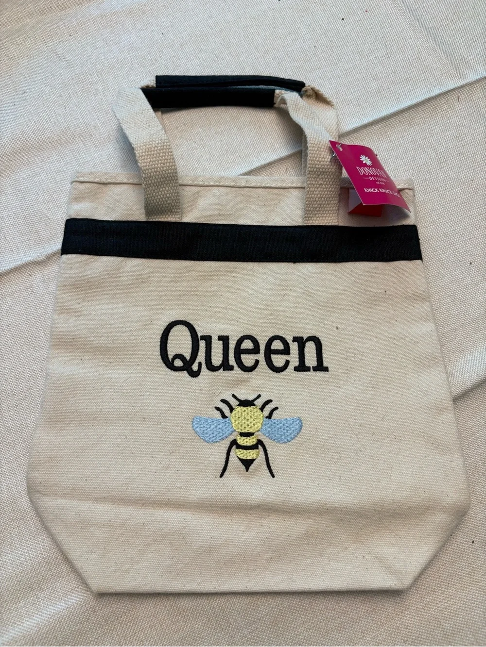 Canvas 'Queen' Bee Tote Bag - Cream with Black Trim - Shore Bags Nick Nack Bag